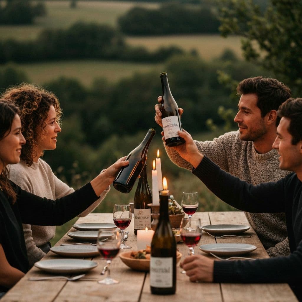 Amis partageant du vin autour d'une table