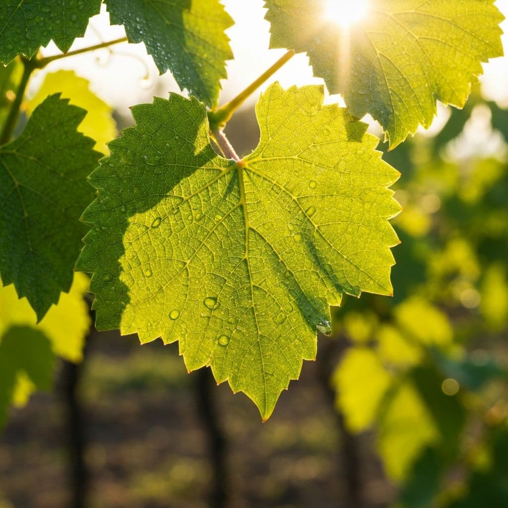 Feuilles de vigne biodynamique au soleil
